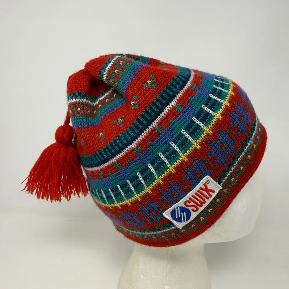 Vintage Swix Wool Blend Swedish Ski Nordic Hat w Tassel 50% Wool 50% Acrylic EUC